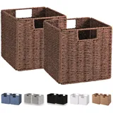 Vagusicc Weidenkörbe zur Aufbewahrung, Set aus 2 handgewebten Körben mit Griffen, faltbar, würfelförmig, zum Organisieren und Dekorieren von Regalen, Speisekammer, Schlafzimmer, Braun (22,9 cm)