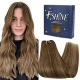 Fshine Tressen Echthaar 50cm 100g Haarverlängerung Echthaar Extensions zum Einnähen Echthaar Tressen Balayage Schokoladenbraun bis Karamellblond Farbe 4 24 4