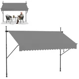 Froadp Klemmmarkise Markise Einziehbar Manuell Sonnenschutz Balkon Ohne Bohren UV-Schutz Wetterfest Höhenverstellbar Gelenkarmmarkise mit Handkurbel für Garten Terrasse (250x120cm, Hellgrau)