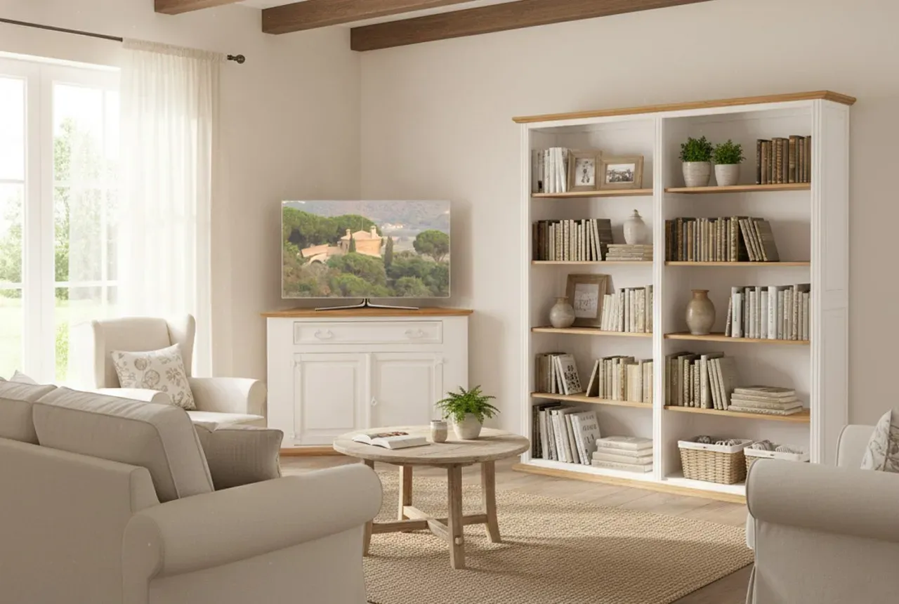 Weißes XXL Landhausstil Bücherregal Bücherschrank MEXICO, Pinie Massivholz