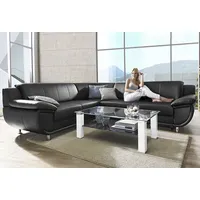 Ecksofa TRENDMANUFAKTUR "Rondo wahlweise mit Schlaffunktion, bequeme Armlehnen", schwarz, B:267cm H:85cm T:247cm, Microfaser PRIMABELLE (100% Polyester);Kunstleder SOFTLUX;Struktur (54% Polyacryl, 46% Polyester);NaturLEDER (echtes Rindsleder) in Sitz und Rücken, Korpus Kunstleder SOFTLUX, Sofas, Ecksofa, L-Form, wahlw.mit Federkern, Füße chromfarben, Unser Dauertiefpreis