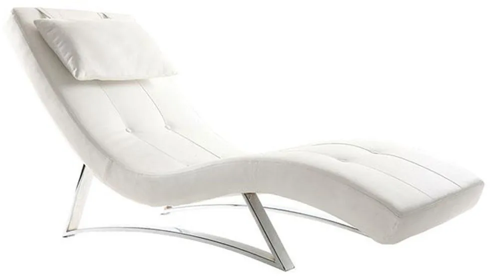 Chaise longue design blanc et acier chromé MONACO