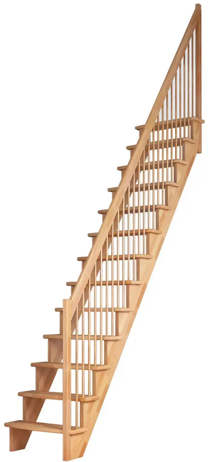 DOLLE Raumspartreppe Wangentreppe Lyon, 75 cm, Buche,Geradelaufend,Holzgeländer rechts,unbehandelt