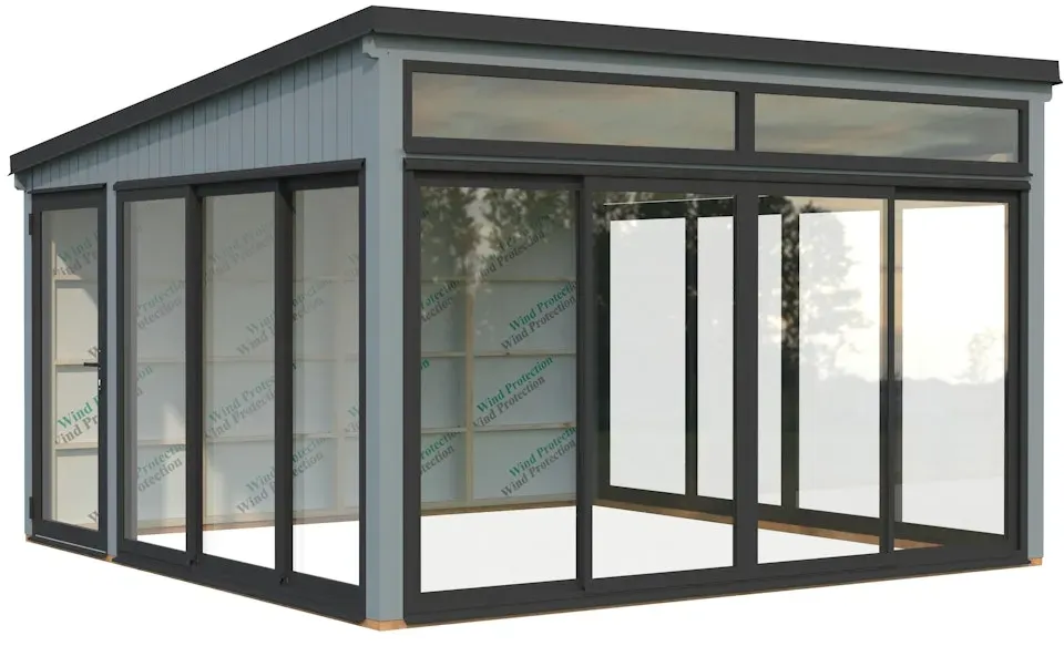 Palmako Glashaus Saga 16,6 m2 Slide Plus hellgrau lackiert