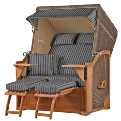 Mr. Deko Strandkorb - bene living - Schaalsee Teak - PE grau - Modell 500 - inkl. Liftersystem