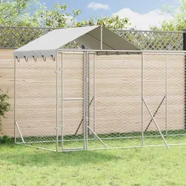vidaXL Outdoor-Hundezwinger mit Dach 14 x 200 x 250 cm Stahl Silber