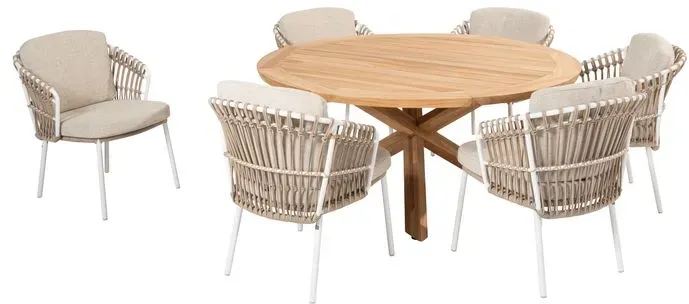 4 SEASONS OUTDOOR Gartentisch-Set Prado 7-tlg. Ø 160 cm Teak Weiß