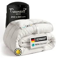 Traumwelt Natur Made in Germany Daunendecke 240x220 cm aus 90% Daunen und 10% Federn, Sommerdecke, Allergiker geeignet (nomite), Öko-Tex 100 Klasse 1 Zertifiziert, Downpass
