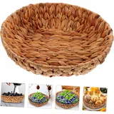 Stroh Aufbewahrungskorb Rattan geflochtener Korb Obstschale Weidenkorb flacher Korb Obstauslageplatte Brotkorb Aufbewahrungskörbe für Regale Brotkorb Pflanze (Brown)