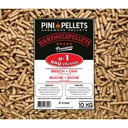 PINI Hartholzpellets Nr. 1 BBQ Classic 10 Kg Grillpellets zum Grillen Räuchern Smoken