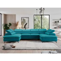 Wohnzimmersofa mit Schlaffunktion, U-form, verstellbare Kopfstützen, Bettkasten - PEDRO U - Velvet - Türkis - Türkis