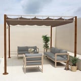 Pergola MCW-L42, Garten Pavillon Terrassenüberdachung, stabiles 7cm-Metall-Gestell 3x3m Bambus-Optik ~ taupe-braun