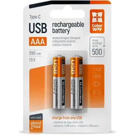 Colorway Wiederaufladbare Batterie ColorWay AAA USB-C 590mAh 1,5V (Li-Po) (2 Stück)