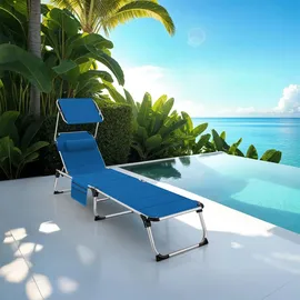 Tectake Sonnenliege 200 x 61 x 115 cm Blau