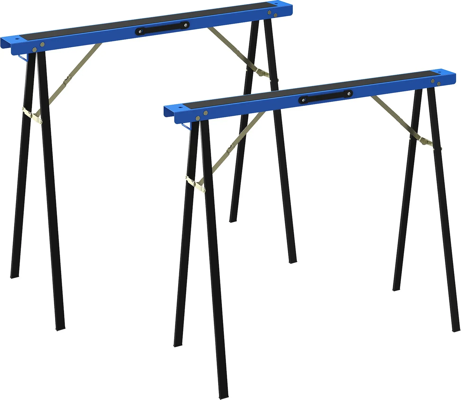 HOMCOM Arbeitsbock 2er Set Klappbock Sägebock 7-fach höhenverstellbar Gerüstbock aus Metall Unterstellbock mit rutschfester Oberfläche, Griff Stützbock bis 350 kg Belastbar Blau   Aosom