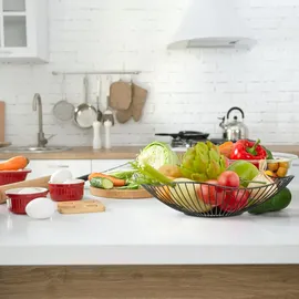 Relaxdays Obstschale Metall, Flacher Obstkorb, H x D: 7,5 x 27 cm, Drahtkorb für Früchte, Gemüse & Brot, modern, schwarz