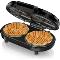 Arendo Doppelwaffeleisen Waffeleisen Doppel Herzwaffeln, Antihaftbeschichtung, 1000 Watt, Temperaturregler, Waffeleisen, Schwarz