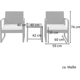 Svita LOIS L Poly Rattan Sitzgruppe Gartenmöbel Metall-Garnitur Bistro-Set Tisch Sessel Grau