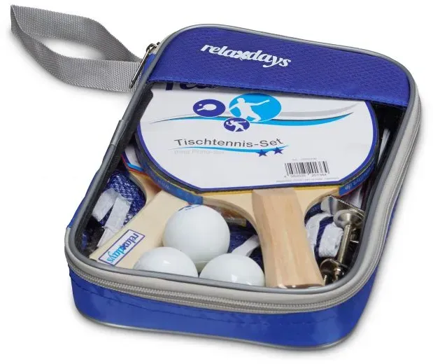 Relaxdays 4 x Tischtennis-Set 2 Sterne Weiß,Blau,Hellbraun