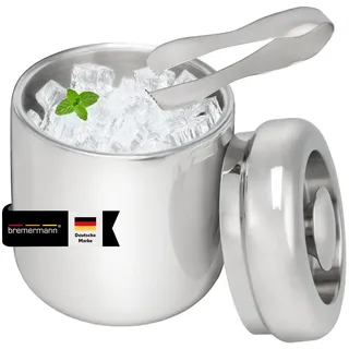 bremermann Eiswürfelbehälter mit Zange, Edelstahl-Eiskübel mit Deckel 1,5l, rund