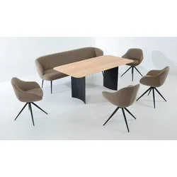 Essgruppe K+W KOMFORT & WOHNEN "ZOOM", beige (sand 35), Flachgewebe Q2 2250, Sitzmöbel-Sets, abgerundete Essgruppe mit Solobank, 4 Sesseln und 1 Tisch