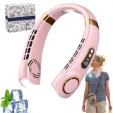 Pnedeodm Nackenventilator, Nackenventilator mit Kühlung 5 Leise Geschwindigkeiten, Tragbarer Nackenventilator mit Display und LED-Licht in 7 Farben, Hals Ventilator für Sommer Küche, Unterwegs (Rosa)