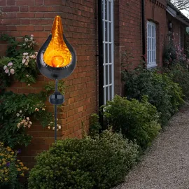 ETC Shop Solarleuchte Flamme Metall Glas H 93 cm 3er Set gelb