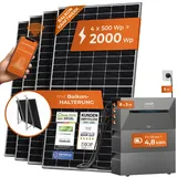 Solarway® All In One Balkonkraftwerk mit Speicher 2000W komplett Steckdose - 4,8 kWh Anker Solix 2 PRO Speicher - Solaranlage Komplettset - 500W Solarmodule (2000Wp + 4,8kWh, Balkon Halterung)