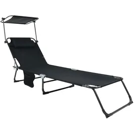 VCM Bindox Gartenliege 185 x 24 x 55 cm schwarz inkl. Sonnendach