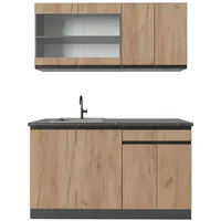 Vicco R-Line Singleküche Goldkraft Eiche/Anthrazit 140 cm J-Shape