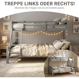Homestyle4u Etagenbett 90 x 200 cm Kiefer massiv grau