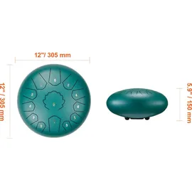 Vevor Zungentrommel 305mm, Steel Tongue Drum 13 Noten, Stahltrommel C-Dur-Tonart, mit 2 Schlägeln & Tragetasche, Handpan-Trommel, Schlaginstrument für Musikunterricht & Yoga, Grün