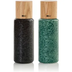 AdHoc Mühlen-Set YARA Pfeffermühle Salzmühle 18 cm Keramik / Eiche schwarz / grü...