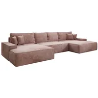 Luxusbetten24 Schlafsofa Designer Sofa Verona U mit breiter Ottomane, mit Schlaffunktion und Stauraum rosa
