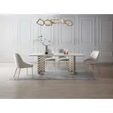 Esstisch - 8 Personen - Sicherheitsglas & Keramik - Marmor-Optik Weiß & Goldfarben - GOLDENA - Weiß