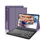 IVEOPPE Samsung Galaxy Tab S7 Fe Tastatur, Tastatur Hülle für Samsung Galaxy Tab S7 FE/S7+/S8+/S7 Plus/S8 Plus 12.4'', QWERTZ Kabellose Bluetooth Samsung Tablet S7 Tastatur mit Schutzhülle,Lila