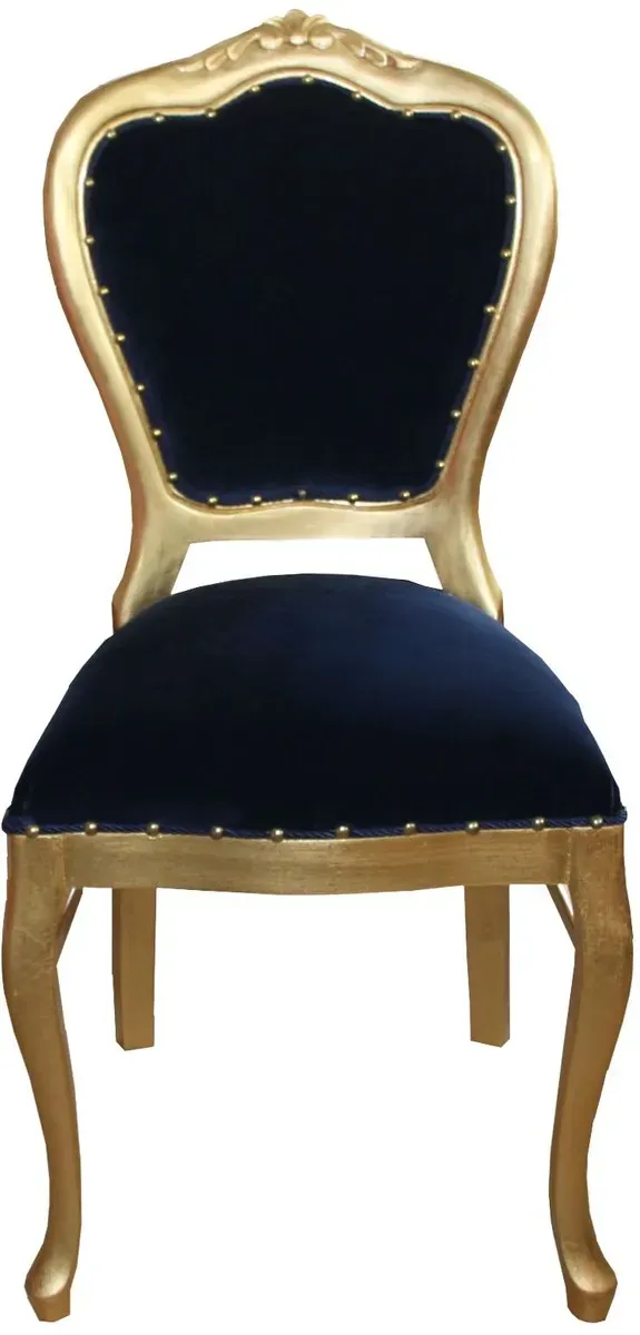 Casa Padrino Barock Luxus Esszimmer Stuhl Royalblau/Gold - Schminktisch Stuhl - Limited Edition