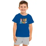 UNITED LABELS Paw Patrol Schlafanzug für Jungen - So Fun! Kinder Pyjama Set Kurzarm Oberteil mit Hose Blau/Grau (as3, Numeric, Numeric_122, Numeric_128, Regular, 122-128) - 122-128
