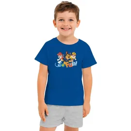 UNITED LABELS Paw Patrol Schlafanzug für Jungen - So Fun! Kinder Pyjama Set Kurzarm Oberteil mit Hose Blau/Grau (as3, Numeric, Numeric_122, Numeric_128, Regular, 122-128) - 122-128