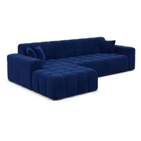 Sofa Dreams Ecksofa Ibiza L Form kurz Stoff, Ottomane - Ausrichtung wählbar 4-Sitzer Samtstoff Webstoff Couch blau
