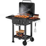Holzkohlegrill Bbq Smoker Mit Deckel Thermometer Höhenverstellbar Kohlepfanne Grillrost Seitentisch Aschefach