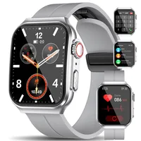 Marsyu 2024 Neu Smartwatch Herren mit EKG/PPG/HRV Telefonfunktion 1.96" Fitnessuhr mit 24H Herzfrequenz Blutdruck SpO2 Körpertemperaturmessung, IP68 Wasserdicht Sportuhr für Android iOS, Silber