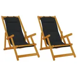 vidaXL Strandstühle 2 Stk. Klappbar Schwarz Akazienholz & Textilene