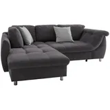 luma-home Ecksofa Schlafcouch L-Garnitur Bettkasten Ottomane links, Mikrofaser Anthrazit, - Dunkelgrau/Grau