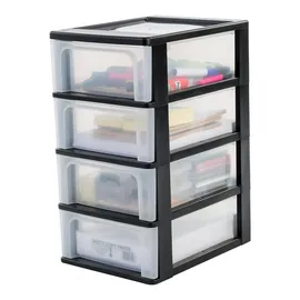 Iris Ohyama Iris Schubladenbox mit 4 flachen Schubladen, Schwarz, Easy-Pull-System, A4, A5 & A6 Format, Schreibtisch Organizer für Büro, Schule, Schreibwaren, BPA-frei, Schubladenschrank,