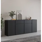 INOSIGN Sideboard INOSIGN "Metric,Breite 195 cm, grifflose Kommode 4 Türen/2 Schubkästen", schwarz, B:195cm H:78,3cm T:40cm, FSC-zertifizierter Holzwerkstoff, Melamin, Metall, Sideboards, Sideboard, Schubladenschrank mit viel Stauraum, Einlegeböden verstellbar,