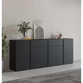 INOSIGN Sideboard INOSIGN "Metric,Breite 195 cm, grifflose Kommode 4 Türen/2 Schubkästen", schwarz, B:195cm H:78,3cm T:40cm, FSC-zertifizierter Holzwerkstoff, Melamin, Metall, Sideboards, Sideboard, Schubladenschrank mit viel Stauraum, Einlegeböden verstellbar,