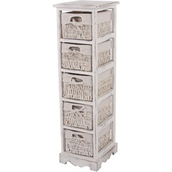 Regal Kommode mit 5 Korbschubladen 90x25x28cm, Shabby-Look, Vintage ~ weiß