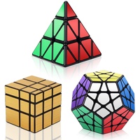 Vdealen Zauberwürfel Set,Geschwindigkeitswürfel-Set mit Pyramide Zauberwürfel & Megaminx Zauberwürfel & 3x3 Mirror Cube,3 in 1 Unregelmäßige Magic Cube Set,Gold