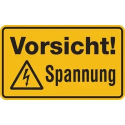 Warnschild, Vorsicht! Spannung - 70x30 mm Folie selbstklebend